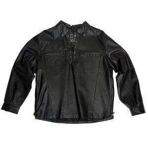 Black Leather Motorcycle Jacket L Lace Up Side Zip Pullover Bikers Dream Apparel
